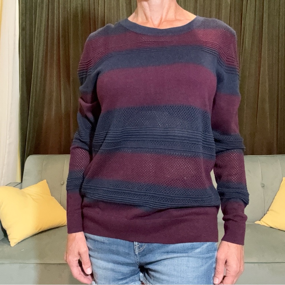 Market & Spruce Navy and Burgundy Striped Lightweight Sweater